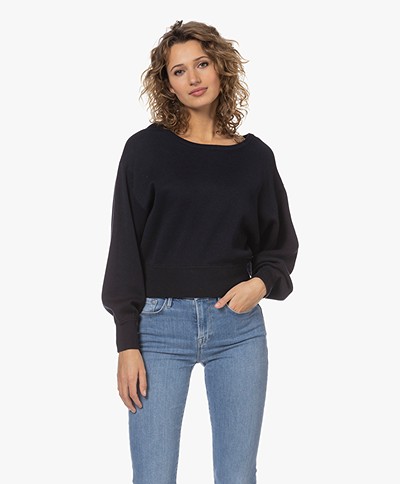 Repeat Wide Sleeve Cotton-Viscose Sweater - Navy
