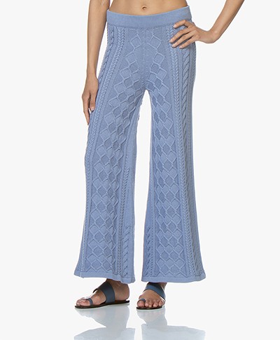 I Love Mr Mittens Cable Knitted Flared Pants - Denim