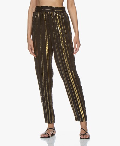 IRO Truelove Striped Silk Blend Chiffon Pants - Black/Gold