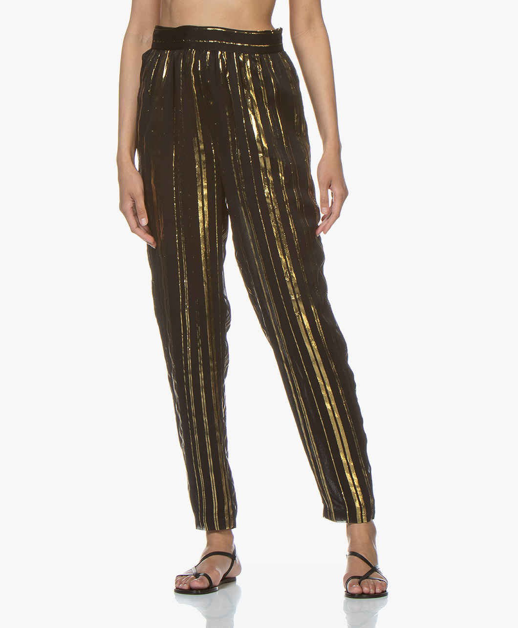 black pants with gold stripe