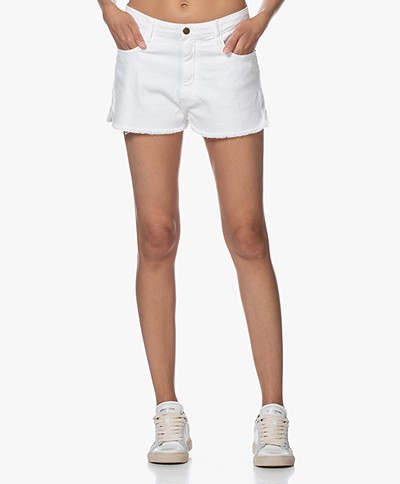 white stretch denim shorts