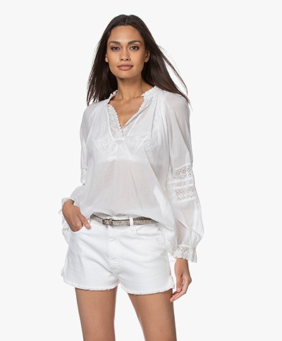 ba&sh Stella Voile Blouse with Lace - White