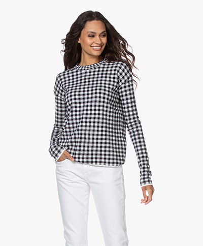 Woman By Earn Brigitte Checkered Cotton Sweater - Navy 