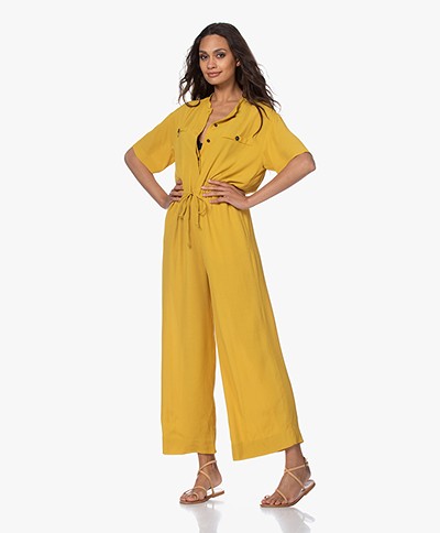 Pomandère Crepe Short Sleeve Jumpsuit - Mustard Yellow