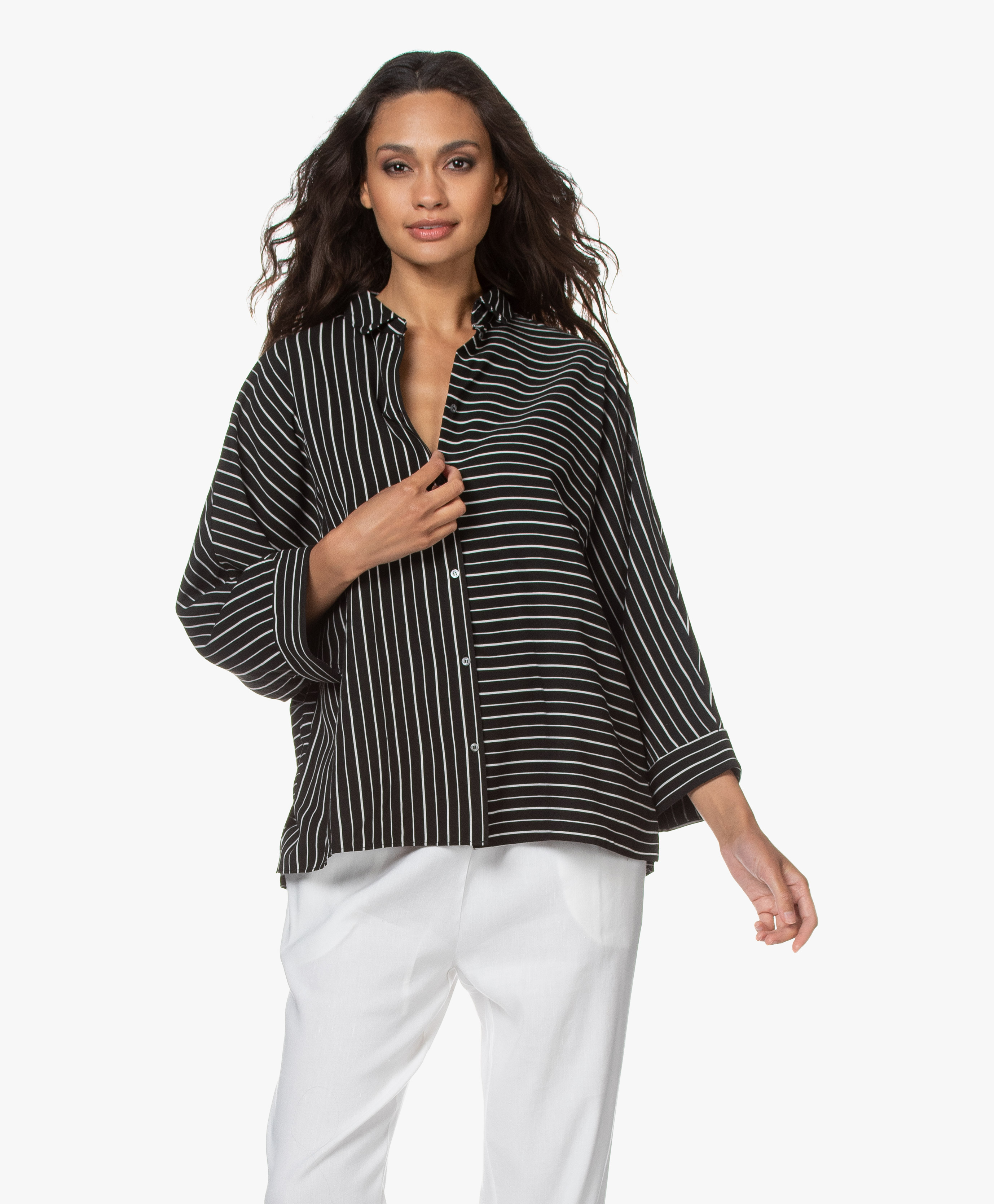 Black And White Striped Blouse - H M White Black Striped Blouse / It ...