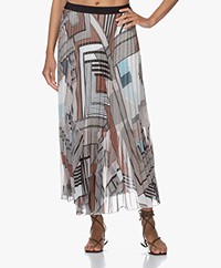 LaSalle Pleated Chiffon Print Skirt - Safari
