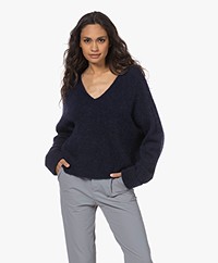 American Vintage East Alpacamix V-hals Trui - Navy Mêlee
