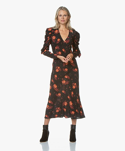IRO Louve Dress with Floral Print - Black/Red