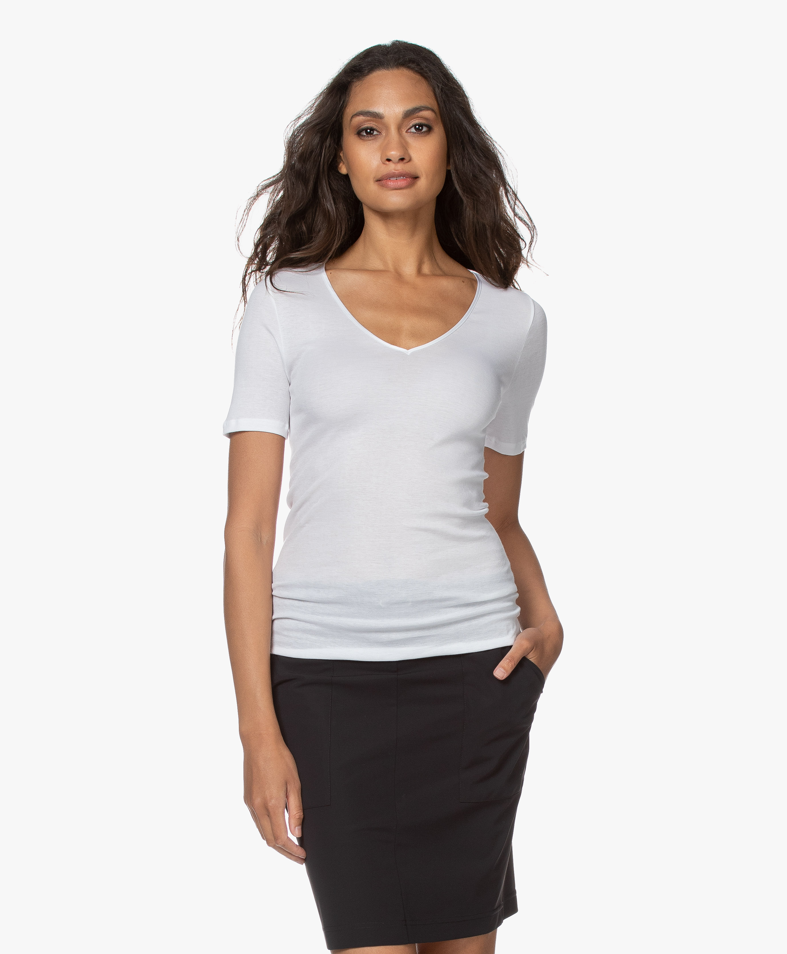 HANRO Cotton Seamless V-neck T-shirt - White - 071603