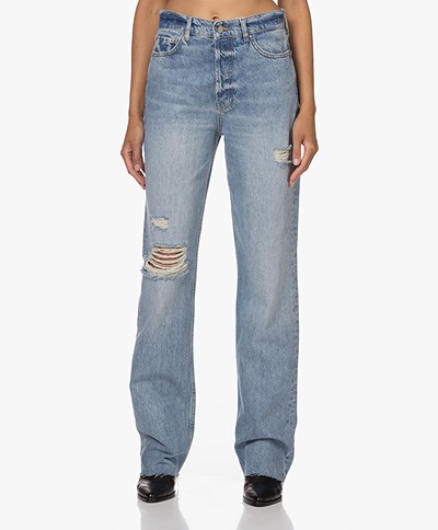 ANINE BING Olsen Straight Distressed Jeans - Destructed Lake Indigo