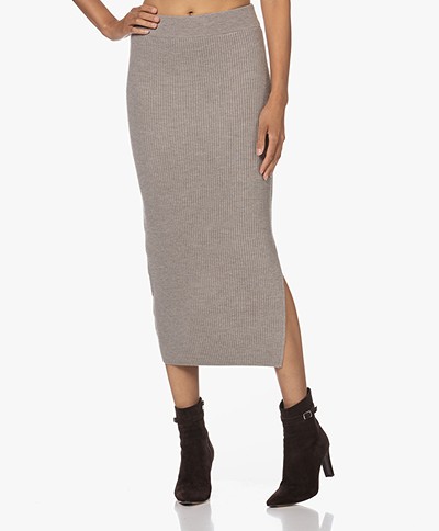 Drykorn Lyanna Knitted Wool Midi Pencil Skirt - Taupe