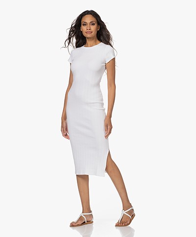 Enza Costa Rib Jersey Cap Sleeve Midi Dress - White