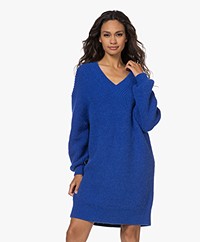 Closed Fisherman's Knitted V-neck Dress - Galaxy Blue