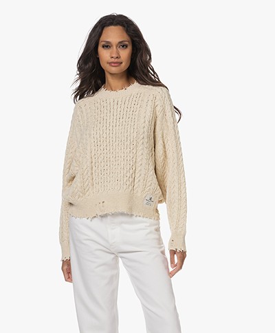 Denimist Aran Cotton Sweater with Distressed Details - Ecru