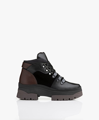 See By Chloé Texan Leather Hiker Boots - Black/Brown
