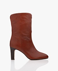 ba&sh Cidie High Leather Ankle Boots - Whisky