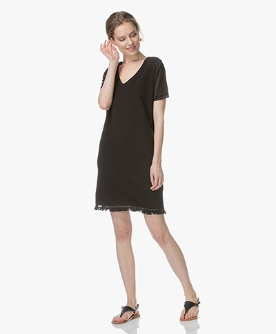 BRAEZ Swat French Terry Dress with Woven Sleeves - Black 