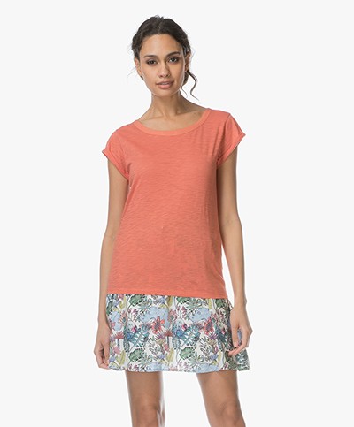 Marie Sixtine Demetrie Organic Cotton T-shirt with Lace-up Detail - Terracotta