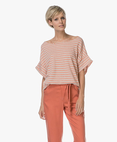 American Vintage Mumymoon Striped French Terry T-shirt - Light Grey/Orange