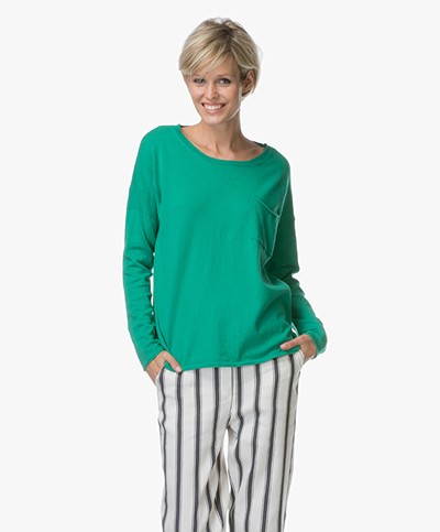 Closed Fine Knitted Sweater with Cashmere - Emerald