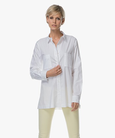 Repeat Cotton Blouse with Side Slits - White