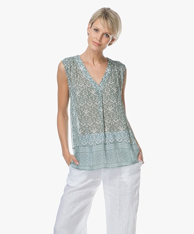 Repeat Sleeveless Print Top in Viscose - Ethno Green