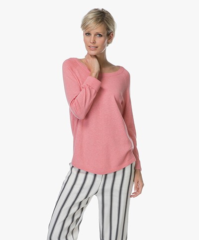 Repeat Round Neck Pullover in Cotton Blend - Coral