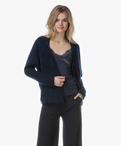 no man's land Mohair Blend Cardigan with Dolman Sleeves - Saphire