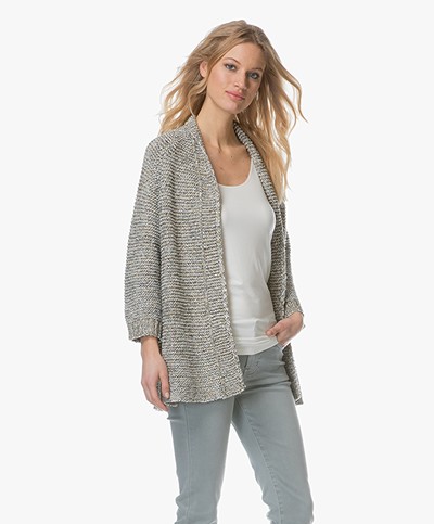Repeat Open Cardigan with Lurex Yarns - Khaki/Multicolored