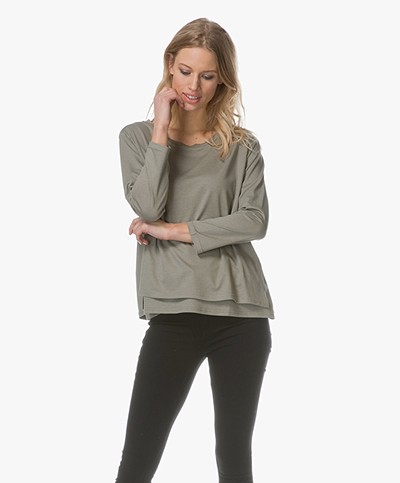 Repeat Double-layered T-shirt with Tie Closure - Light Khaki