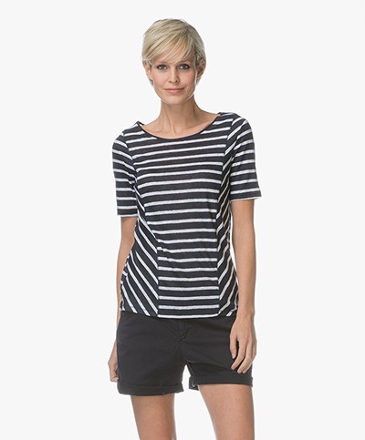 Denham Marine Striped Linen Jersey T-shirt  - Navy Stripe