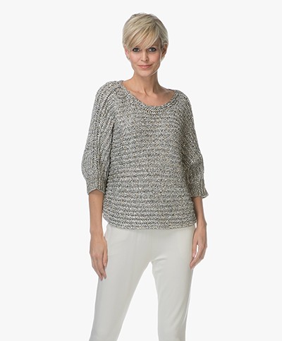 Repeat Pullover with Lurex Yarns - Khaki/Off-white