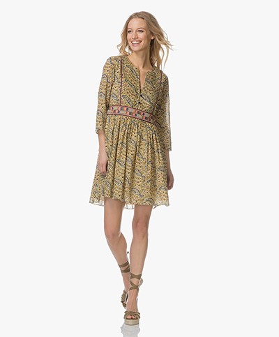 ba&sh Rius A-line Dress with Print - Olive Green/Multicolored