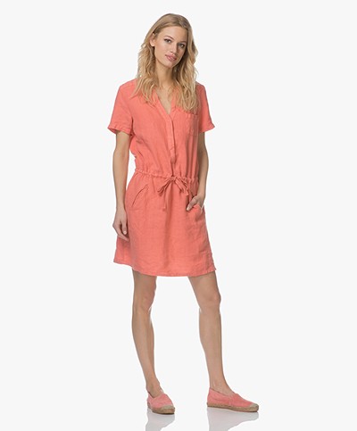 Indi & Cold Linen Shirt Dress - Coral