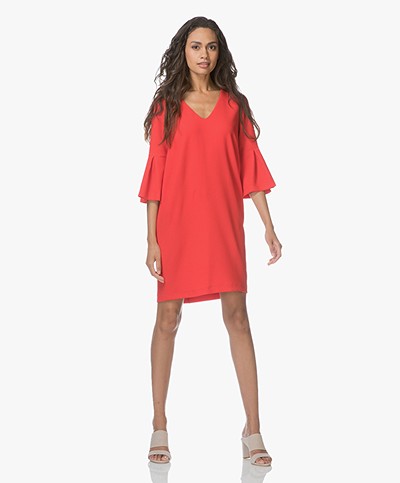 BY-BAR Balloon Dress with Frill Sleeves - Red