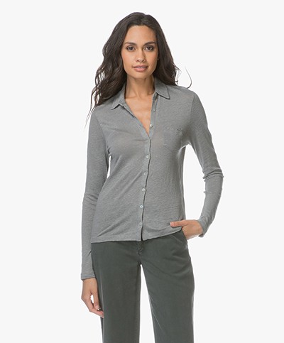 Belluna Caliano Linen Jersey Blouse - Greyish Khaki