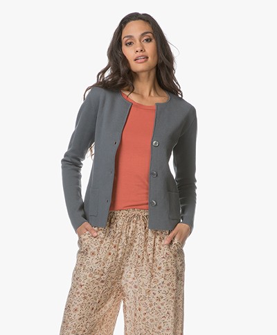 Belluna Toni Fine Knit Cotton Cardigan - Greyish Khaki