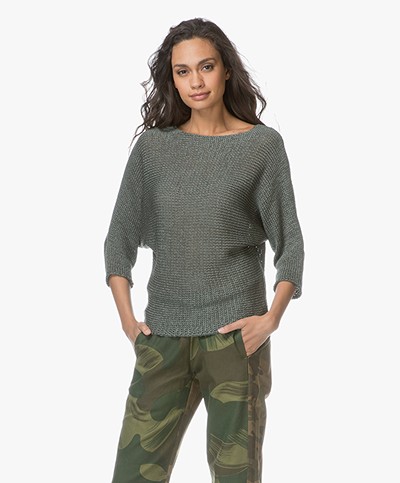 BY-BAR Olivia Tape Yarn Sweater with Dolman Sleeves - Dark Green