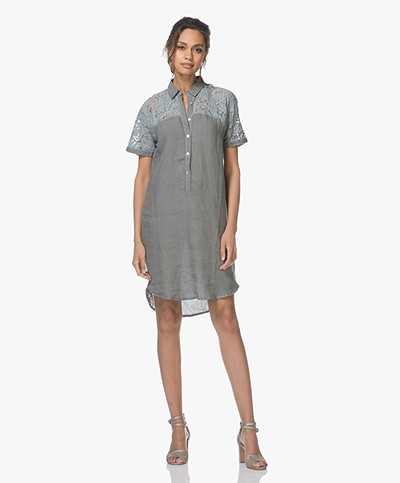 Belluna Steff Linen Dress with Lace - Greyish Khaki