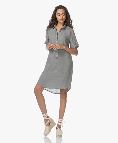 Belluna Terre Linen Shirt Dress - Greyish Kaki