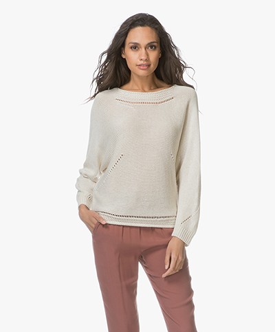 Indi & Cold Viscose Blend Sweater with Ajour Details - Marfil 