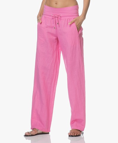 LaSalle Wide Leg Linen Pants with Jersey Waistband - Pink