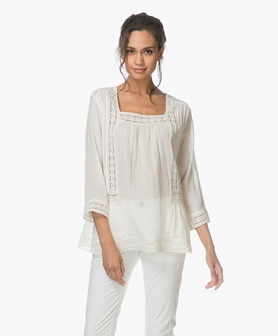 Repeat Embroidered A-line Blouse - Cream