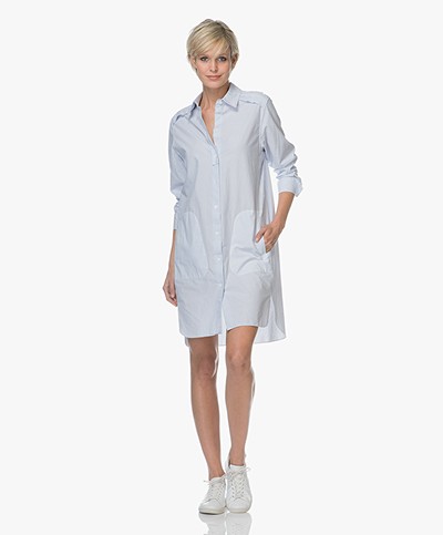 Drykorn Camissa Striped Poplin Shirt Dress - Light Blue/Off-white