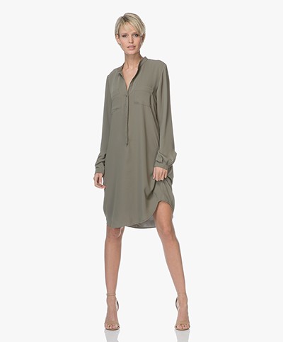 Woman by Earn Ted Jersey Mao Collar Shirt Dress - Army