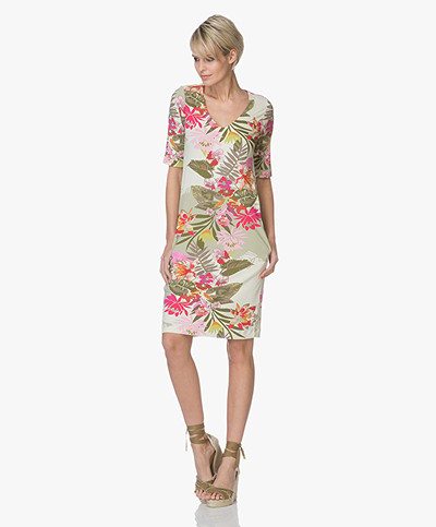 Kyra & Ko Deborah Crepe Jersey Floral Print Dress - Khaki