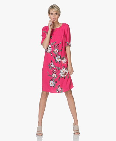 Kyra & Ko Short Sleeve Floral Print Dress - Fuchsia