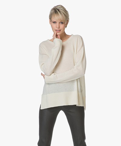 Majestic Cashmere Pullover with Open-work Details - Cream
