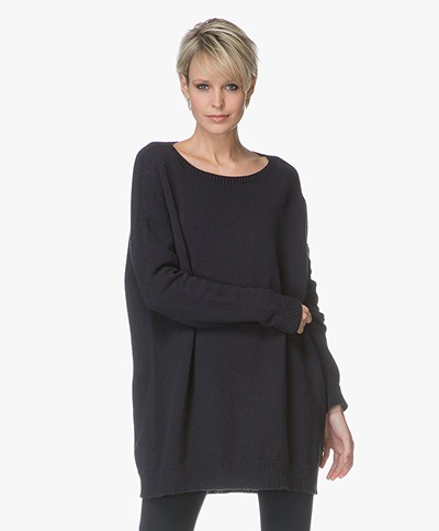 Majestic Oversized Pullover with Cashmere - Marine