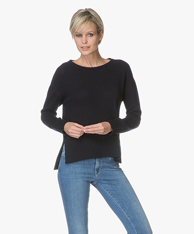 Majestic Filatures Cashmere Pullover with Open-work Details - Marine